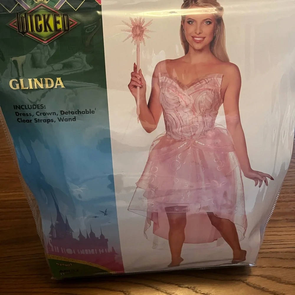 Glinda Pink Fairy Costume Dress with Crown & Wand